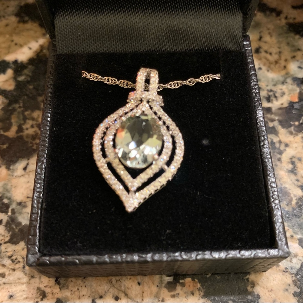 Gold Coast green stone & CZ 14K gold plated chain and mount, 18” chain necklace